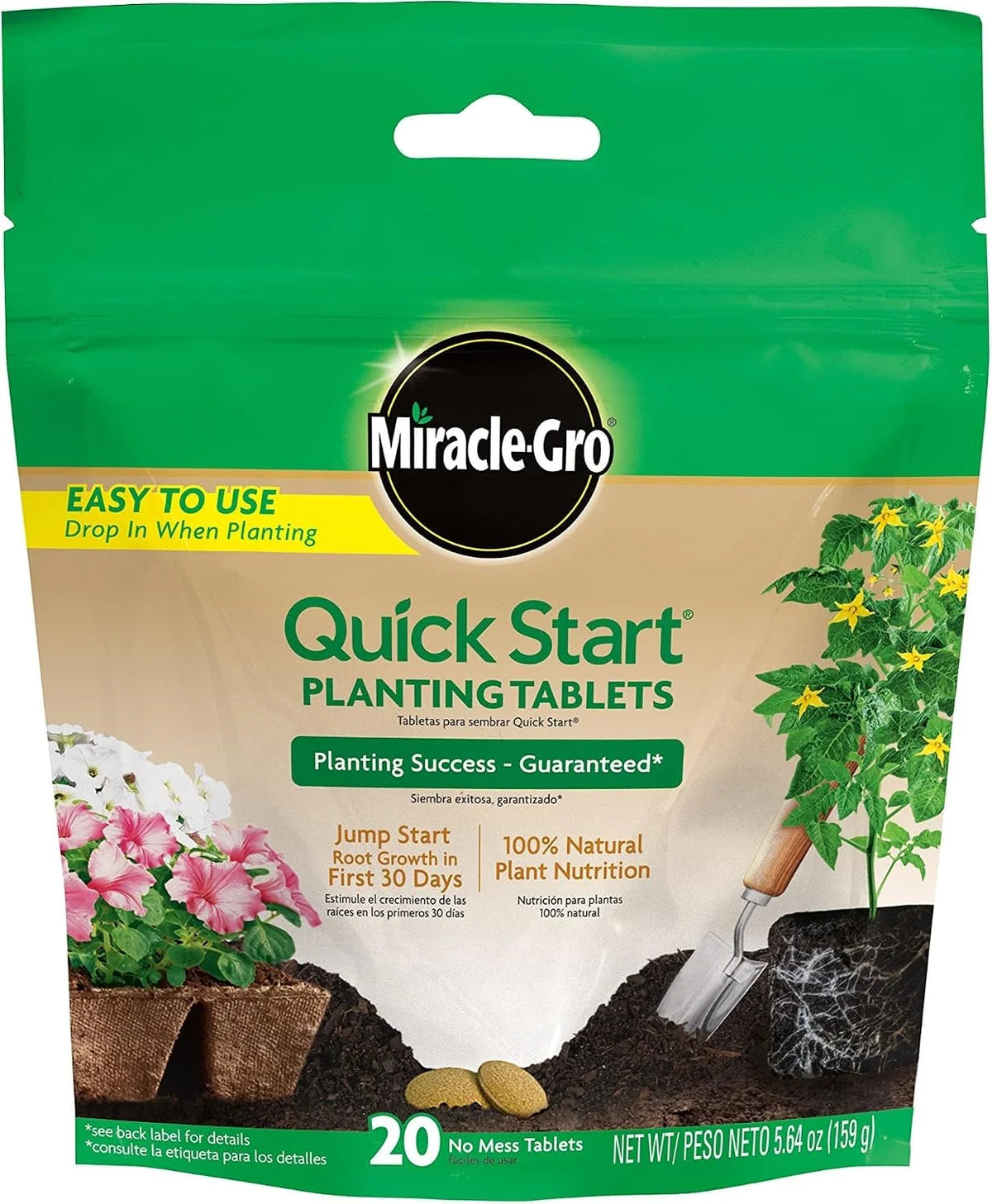 Miracle-Gro Quick Start Planting Tablets - Plant Starter Fertilizer for Flower, Vegetable, and Houseplant Transplants, OMRI Listed, 20 No Mess Tablets, 5.64 Ounce (Pack of 6)