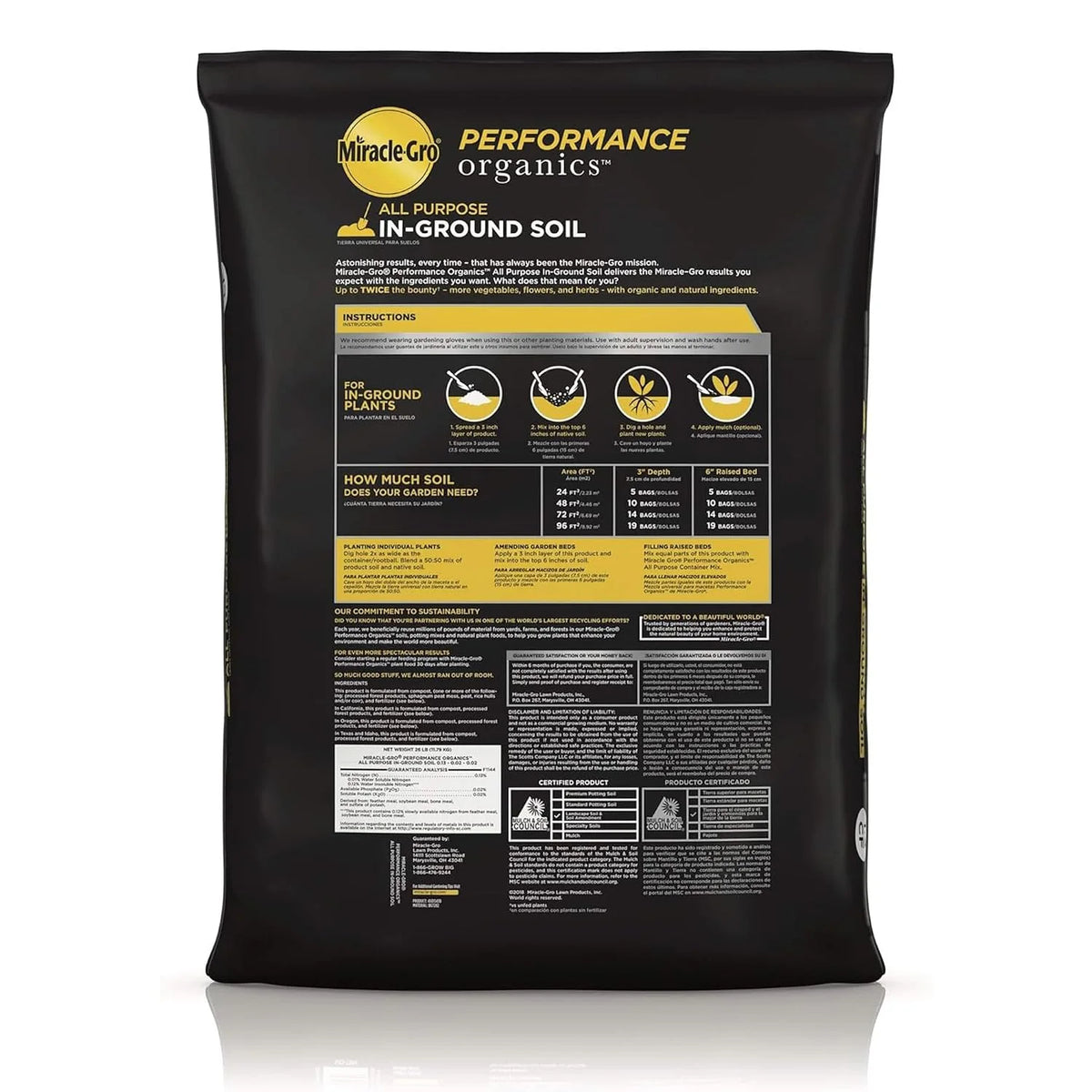 Miracle-Gro 3 Pack Performance Organics All Purpose In-Ground Garden Soil with Organic and Natural Ingredients, Feeds Vegetables, Flowers and Herbs for Up to 3 Months, 1.3 cu. ft.