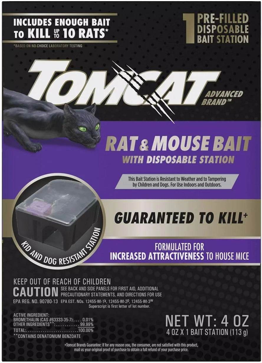 Tomcat Advanced Brand Rat & Mouse Bait with Disposable Station, Indoor and Outdoor Use, 1 Pre-Filled Ready-to-Use Station