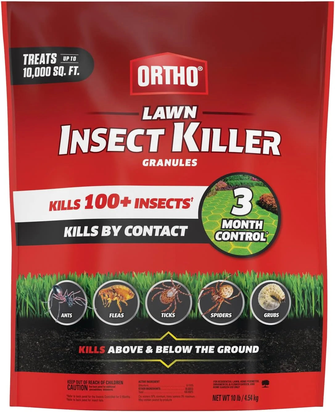 Ortho Lawn Insect Killer Granules: Treats up to 10,000 sq. ft, for Yard, Garden & Landscapes, Works on Listed Ants, Spiders, Fleas & Ticks, 10 lbs.