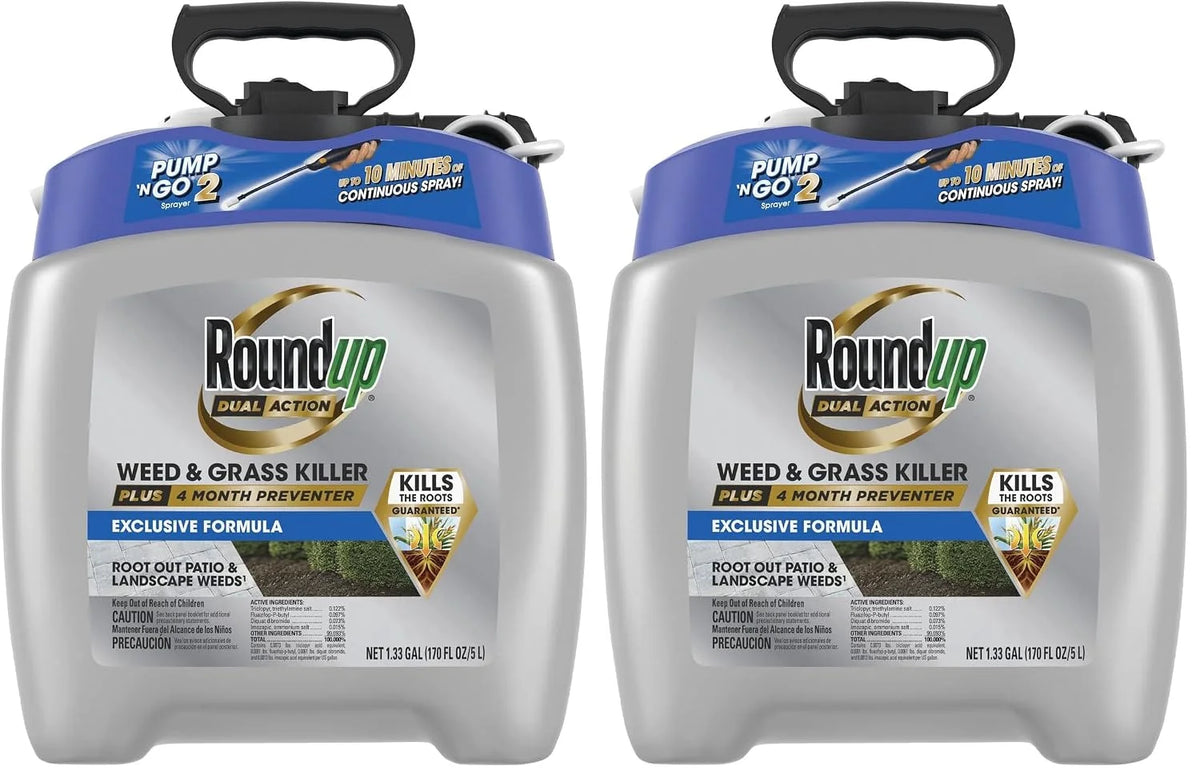 Roundup Dual Action Weed & Grass Killer Plus 4 Month Preventer with Pump 'N Go 2 Sprayer, 1.33 gal. (Pack of 2)