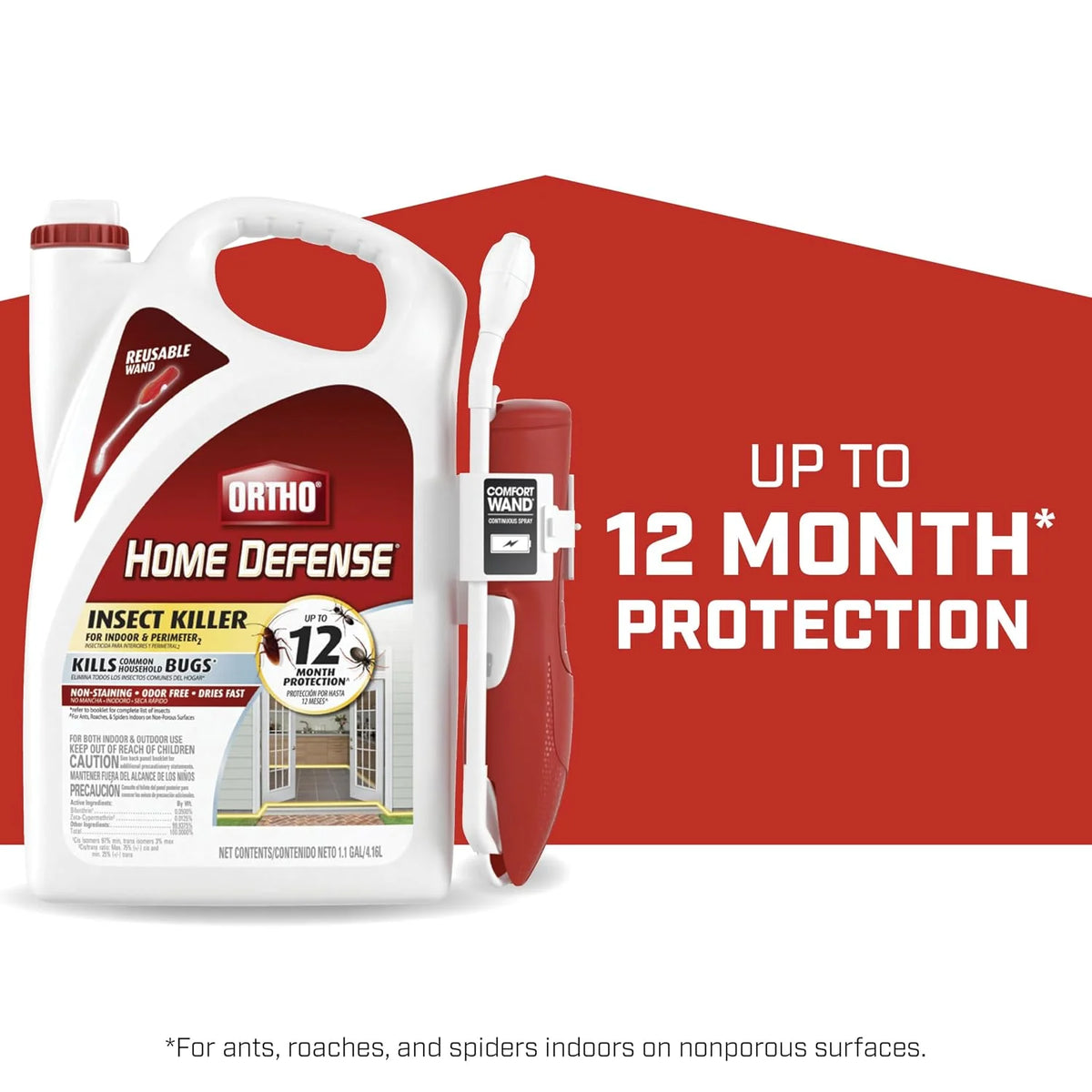 Ortho Home Defense Insect Killer for Indoor & Perimeter2 with Comfort Wand, Controls Ants, Roaches, and Spiders, 1.1 gal