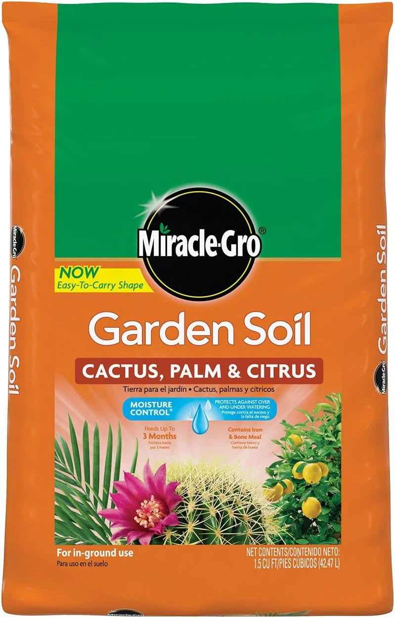 Miracle-Gro Garden Soil Cactus, Palm and Citrus, for In-Ground Use, Moisture Control, Feeds up to 3 Months, 1.5 cu. ft.