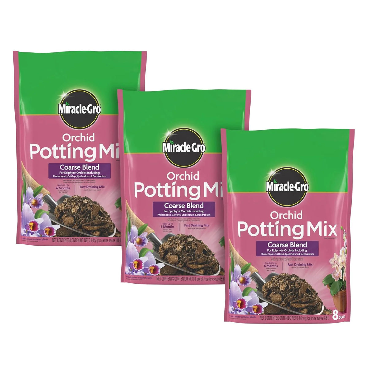 Miracle-Gro Orchid Potting Mix Coarse Blend, 8 qt., 3-Pack