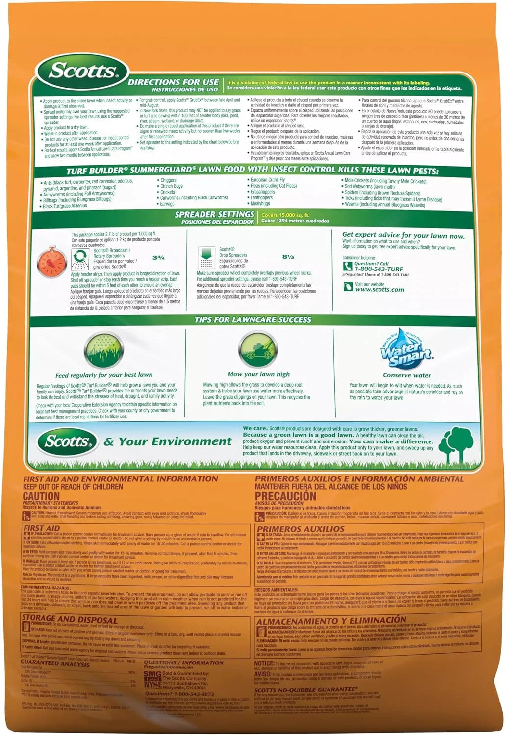Scotts Turf Builder SummerGuard Lawn Food with Insect Control - Lawn Fertilizer and Insect Killer, 15,000 sq. ft., 40.05 lbs.