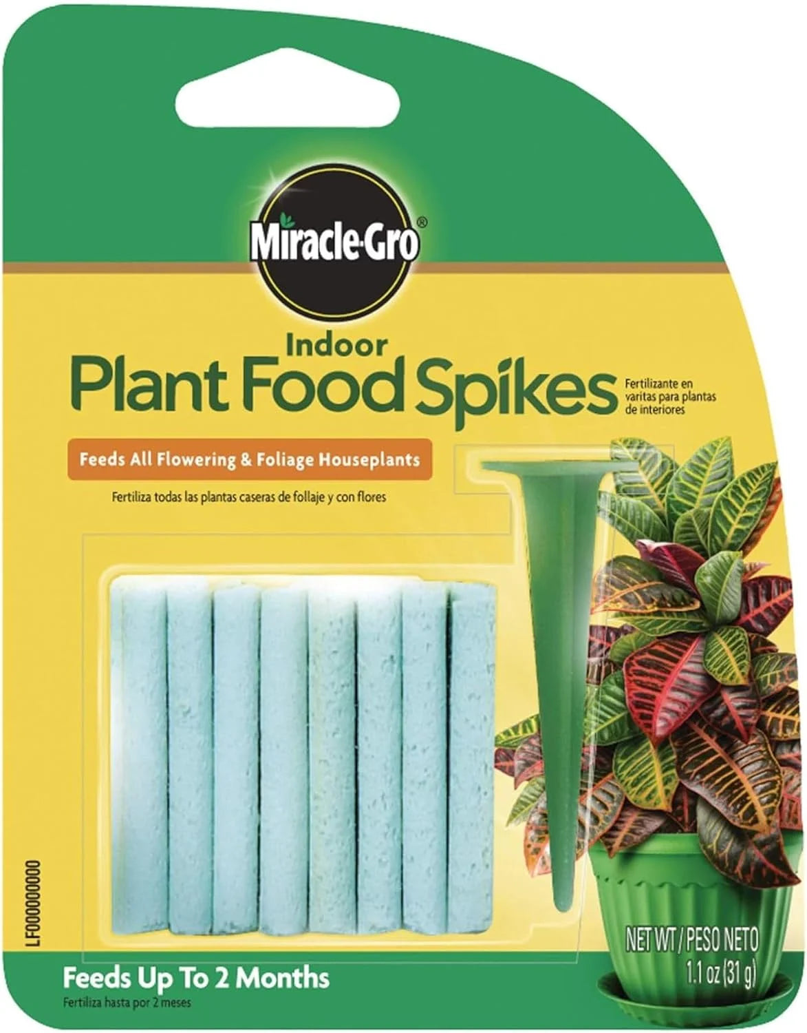 Miracle-Gro Indoor Plant Food Spikes, Includes 24 Spikes - Continuous Feeding for All Flowering and Foliage Houseplants - NPK 6-12-6, (Pack of 4)
