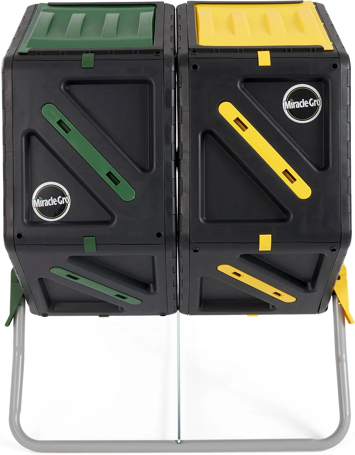 Miracle-Gro Dual Chamber Compost Tumbler – Easy-Turn, Heavy-Duty Outdoor Bin Composter with 2 Sliding Doors (2x18.5 Gal/70L